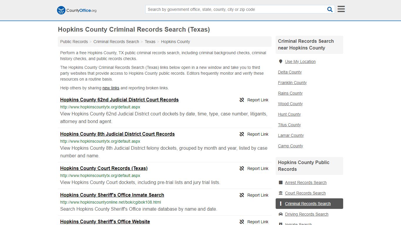 Hopkins County Criminal Records Search (Texas) - County Office
